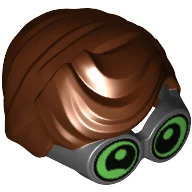 Minifigure, Hair Combo, Large Thick Glasses with Reddish Brown Hair, Parted and Wavy with Bright Green Lenses, Partial Wink on Right Eye Pattern · 28149pb02
