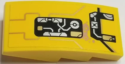 Slope, Curved 4 x 2 with Gold Lines and Open Machinery Panels and Dirt Smudge Pattern Model Right Side (Sticker) - Set 76080 · 93606pb094R